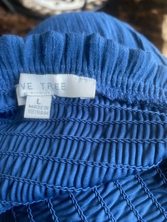 Love Tree Crinkled Smocked Bodice Wide-Leg Jumpsuit in Blue - Picture 2 of 3